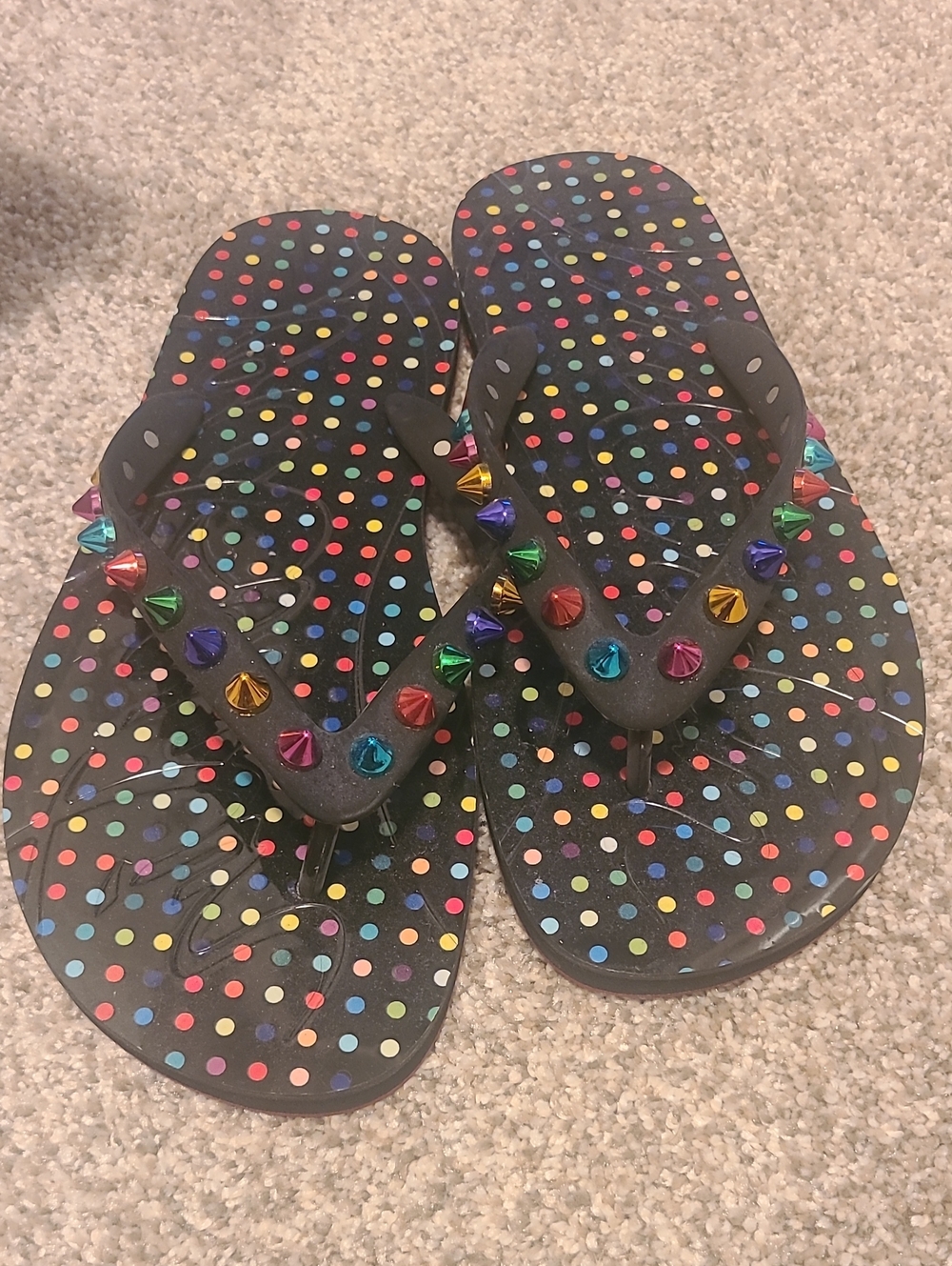 Christian Louboutin Black Polka Dot Studded Flip Flop Sandals - Women